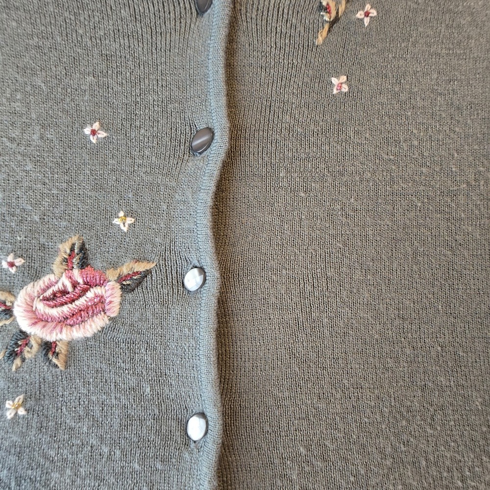 Vintage 90s Koret Floral Embroidert Sweater Vest Women M Green Pink Boho Cottage - Picture 4 of 12